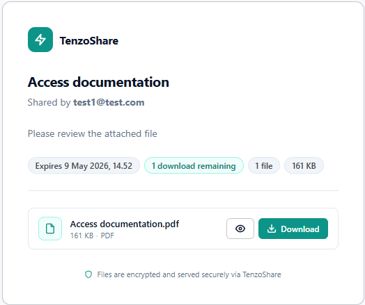 Transfer recipient download page